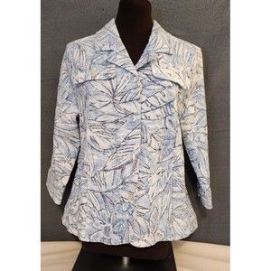 TanJay Jacket Women's Sz 10 Blue Floral Button Up Textured  Style Cotton ‎ Blend